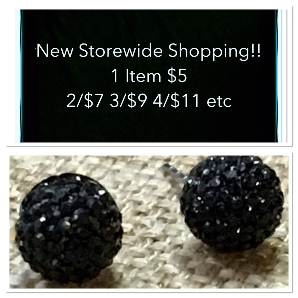 NEW 7mm Sparkly Black Ball Stud Earrings